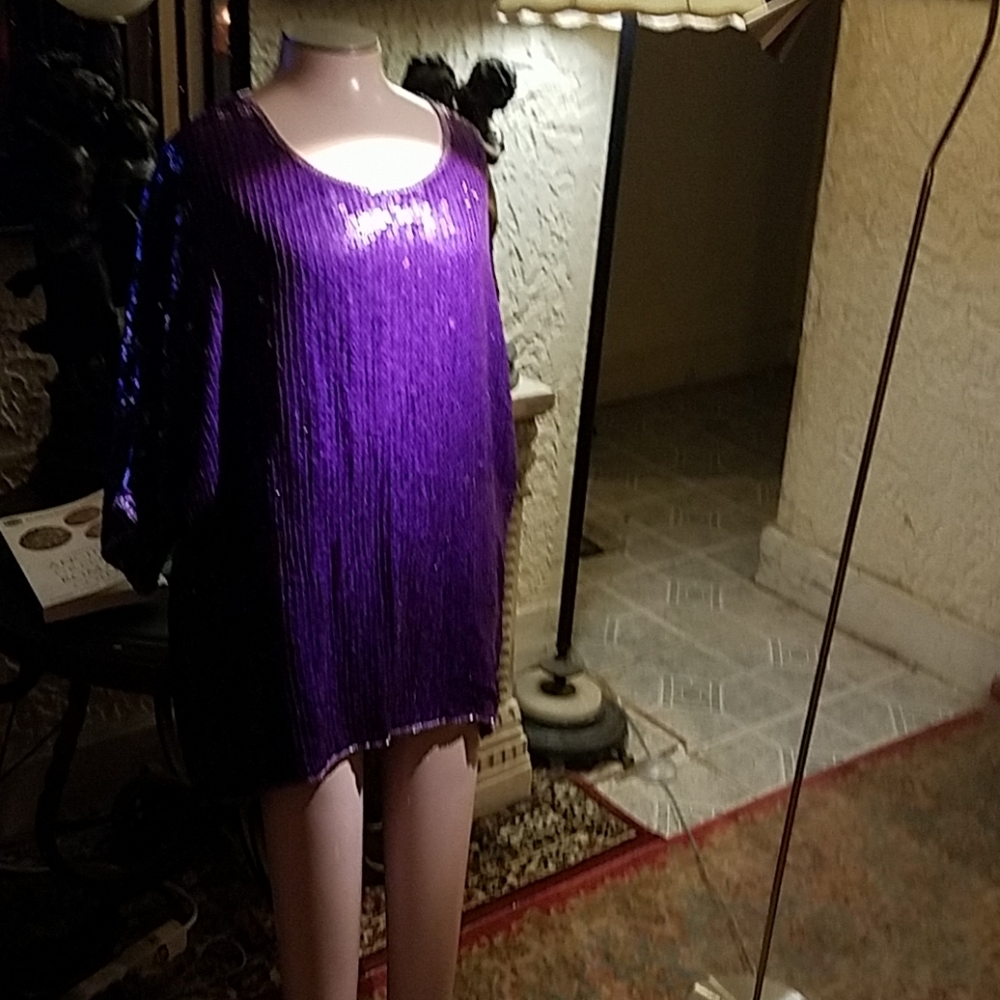 Showstopping purple silk and sequins top
